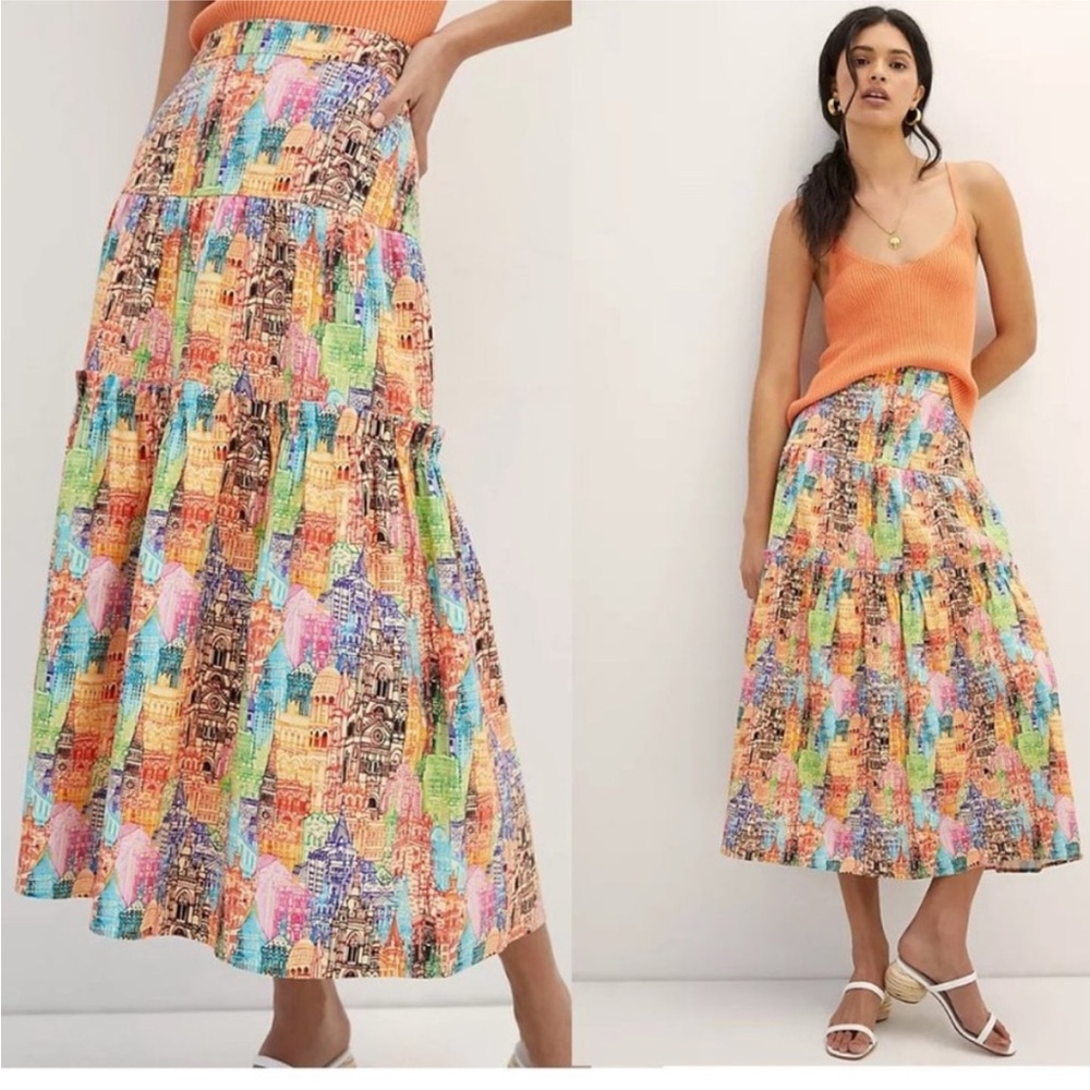 Anthropologie Eva Franco Skirt Buildings Print
